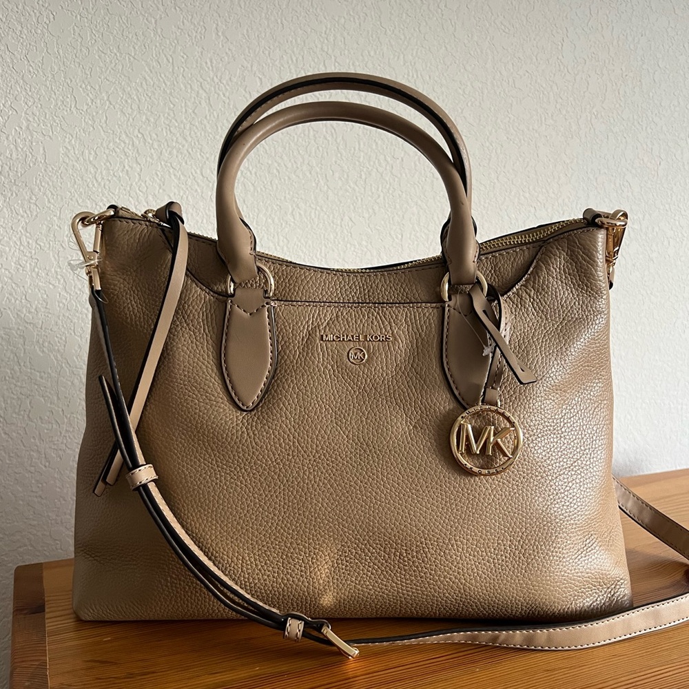Michael Kors Austen Medium Camel Pebbled Leather Satchel